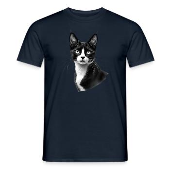 Chat Noir Blanc Tenue Motif Animal Art Chats - T-shirt homme - marine - Devant - AI Model Male 178 light (178cm)