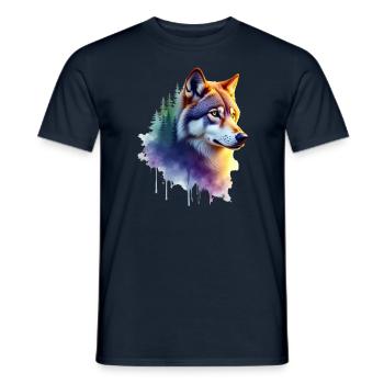 Wolf Kunst Kunstwerk Wasserfarbe Wald Wolf - Männer T-Shirt - Navy - Vorne - AI Model Male 178 light (178cm)