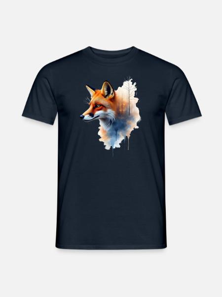 Fox Art Opera D'arte Acquerello Foresta Volpe - T-shirt uomo - navy