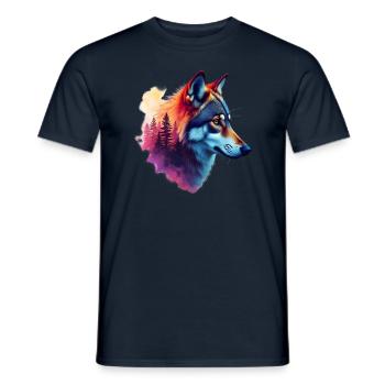 Wolf Kunst Tier Motiv Kunstmotiv Wald Wolf - Männer T-Shirt - Navy - Vorne - AI Model Male 178 light (178cm)