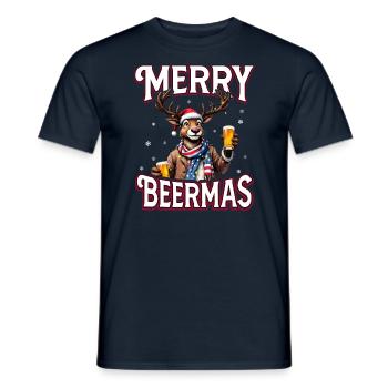 Christmas Beer Rudolf the Reindeer Funny Ugly - Men's T-Shirt - navy - Front - AI Model Male 178 light (178cm)
