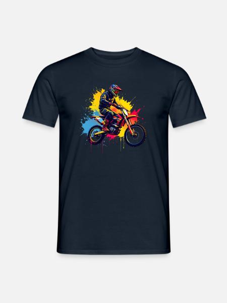 Motocross Design Kunst Wasserfarbe Splashes Bunt - T-shirt herr - marinblå