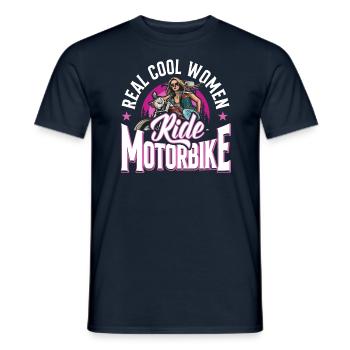 Real Cool Woman ride Motorbike Biker - Men's T-Shirt - navy - Front - AI Model Male 178 light (178cm)