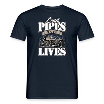 Motorrad Motorradfahrer Biker Loud Pipes Save - Männer T-Shirt - Navy - Vorne - AI Model Male 178 light (178cm)