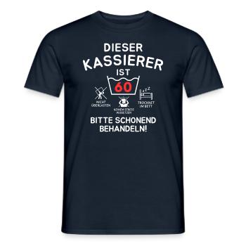 This cashier is 60. - Men's T-Shirt - navy - Front - AI Model Male 178 light (178cm)