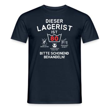 This warehouse clerk is 80. - Men's T-Shirt - navy - Front - AI Model Male 178 light (178cm)