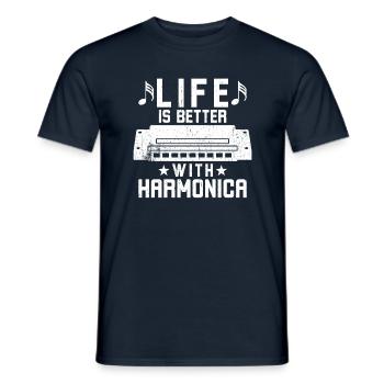 Das Leben Ist Besser Mit Mundharmonika - Männer T-Shirt - Navy - Vorne - AI Model Male 178 light (178cm)
