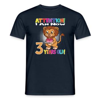 Lion Boy Attention I Am Now 3 Years Old - Men's T-Shirt - navy - Front - AI Model Male 178 light (178cm)