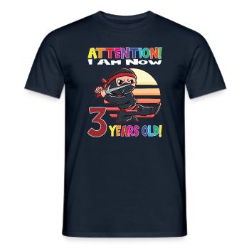 Ninja Boy Attention I Am Now 3 Years Old - Men's T-Shirt - navy - Front - AI Model Male 178 light (178cm)