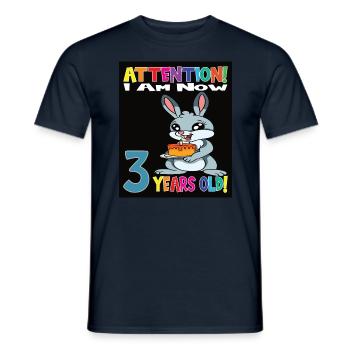 Rabbit Attention I Am Now 3 Years Old - Men's T-Shirt - navy - Front - AI Model Male 178 light (178cm)
