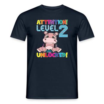 Attention Niveau 2 Anniversaire débloqué - T-shirt homme - marine - Devant - AI Model Male 178 light (178cm)