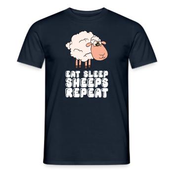 Manger des moutons endormis Répéter - T-shirt homme - marine - Devant - AI Model Male 178 light (178cm)