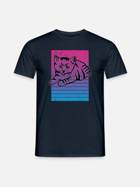 Retro Katze Grafik Katze für Katzenbesitzer - Männer T-Shirt - Navy