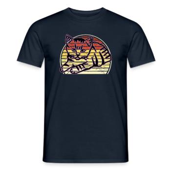 Chat graphique Retro Cat pour les propriétaires de chats - T-shirt homme - marine - Devant - AI Model Male 178 light (178cm)