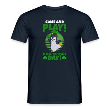 Cute Penguin Shamrocks Saint Patrick's Day Penguin - Men's T-Shirt - navy - Front - AI Model Male 178 light (178cm)