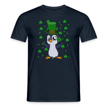 Cute Penguin Shamrocks Saint Patrick's Day Penguin - Men's T-Shirt - navy - Front - AI Model Male 178 light (178cm)