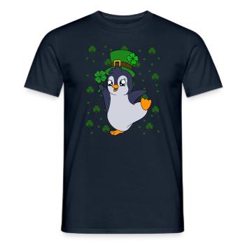 Cute Penguin Shamrocks Saint Patrick's Day Penguin - Men's T-Shirt - navy - Front - AI Model Male 178 light (178cm)