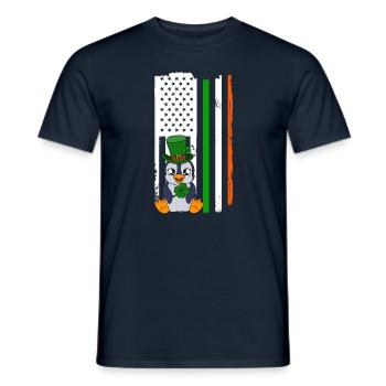 Cute Penguin Shamrocks Saint Patrick's Day Penguin - Men's T-Shirt - navy - Front - AI Model Male 178 light (178cm)