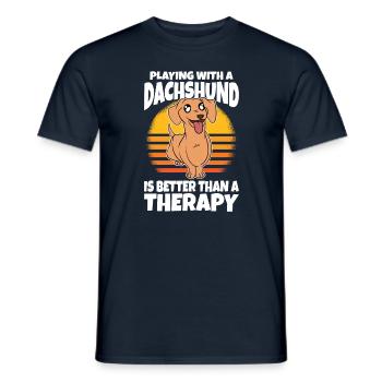 Jouer avec un teckel est mieux qu’une thérapie - T-shirt homme - marine - Devant - AI Model Male 178 light (178cm)