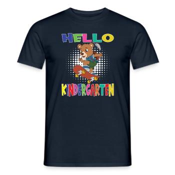 Hello Kindergarten Skateboarding Bear - Men's T-Shirt - navy - Front - AI Model Male 178 light (178cm)