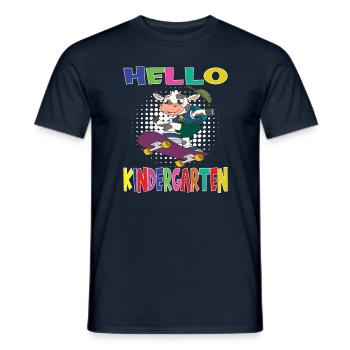 Hello Kindergarten Skateboarding Cow - Men's T-Shirt - navy - Front - AI Model Male 178 light (178cm)