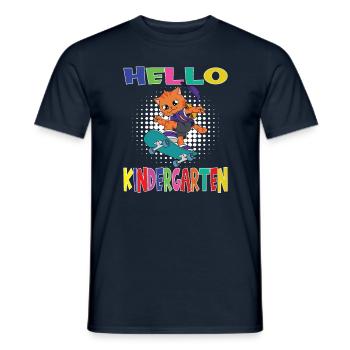 Bonjour Kindergarten Skateboarding Cat - T-shirt homme - marine - Devant - AI Model Male 178 light (178cm)