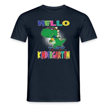 Bonjour Kindergarten Skateboarding Dino - T-shirt homme - marine - Devant - AI Model Male 178 light (178cm)