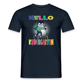 Hello Kindergarten Penguin With Scooter - Männer T-Shirt - Navy - Vorne - AI Model Male 178 light (178cm)