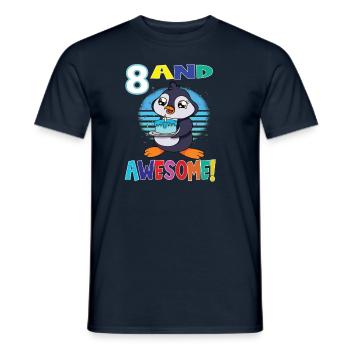 8 And Awesome Birthday Penguin Birthday Cake - Men's T-Shirt - navy - Front - AI Model Male 178 light (178cm)