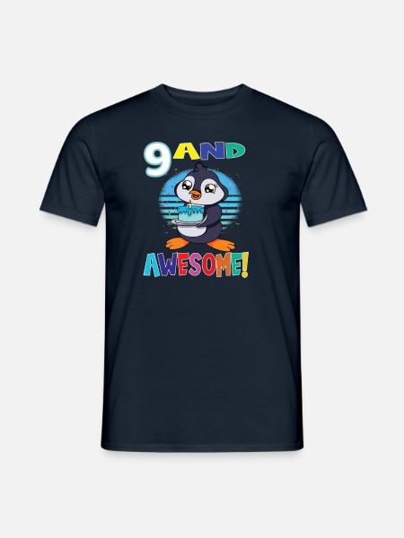 9 And Awesome Birthday Penguin Birthday Cake - Männer T-Shirt - Navy