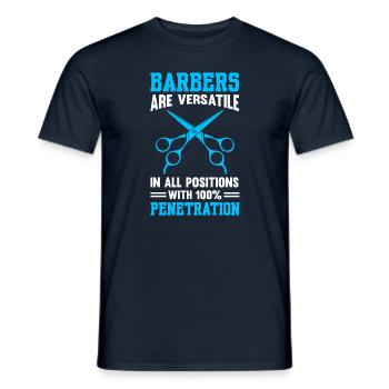 Les barbiers sont polyvalents dans toutes les positions - T-shirt homme - marine - Devant - AI Model Male 178 light (178cm)