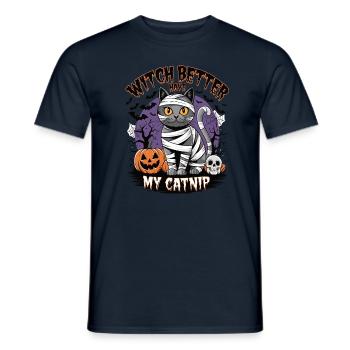 Halloween Cat Forget Candy Give Me A Cat - Männer T-Shirt - Navy - Vorne - AI Model Male 178 light (178cm)
