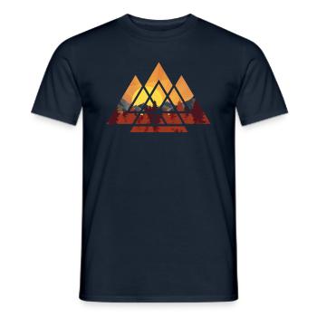 Sunset - Geometric - Hiking - Mountains - Camping - Men's T-Shirt - navy - Front - AI Model Male 178 light (178cm)