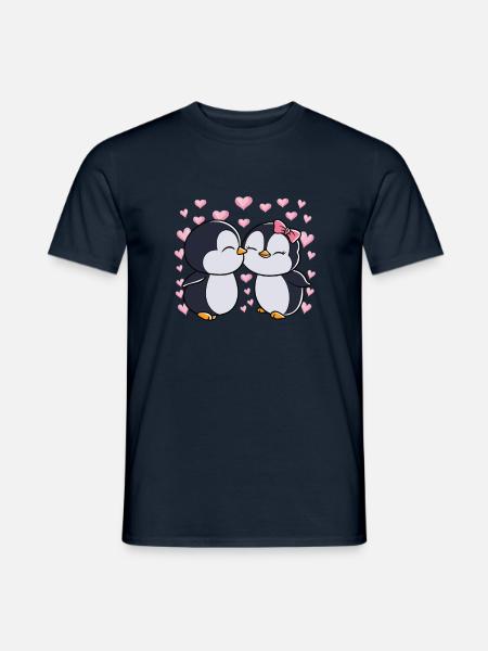 Día de San Valentín Pingüinos Pareja de Pingüinos - Camiseta hombre - azul marino