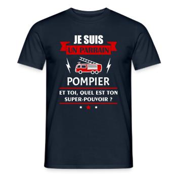 Je suis un parrain pompier super pouvoir, Noël - T-shirt homme - marine - Devant - AI Model Male 178 light (178cm)