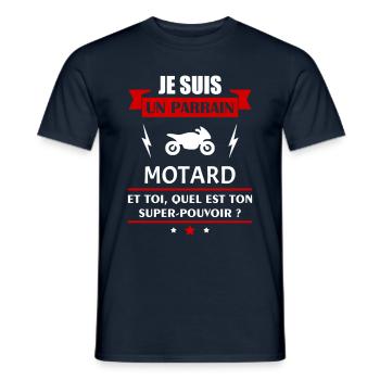 Je suis un parrain motard super pouvoir, noël - T-shirt homme - marine - Devant - AI Model Male 178 light (178cm)
