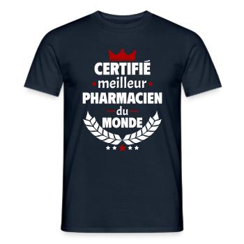 Certifié meilleur pharmacien, fête des pères, noël - T-shirt homme - marine - Devant - AI Model Male 178 light (178cm)