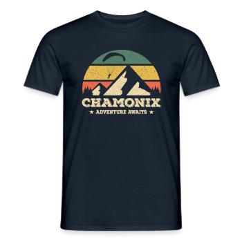 Chamonix Adventure Awaits Paragliding Born To Fly - Men's T-Shirt - navy - Front - AI Model Male 178 light (178cm)