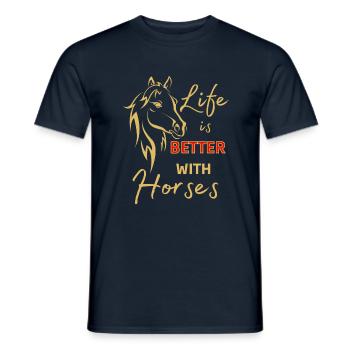 Life is better with Horses-Horse Friends Fun - Men's T-Shirt - navy - Front - AI Model Male 178 light (178cm)