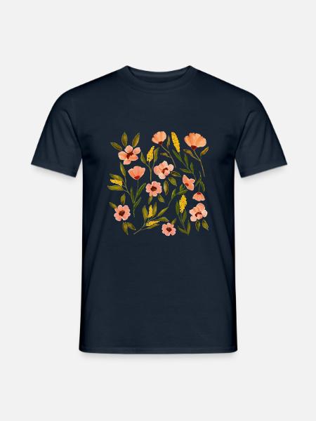 Floral Design, Summer Garden Flowers, Watercolor - Men's T-Shirt - navy