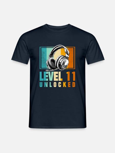 11. Geburtstag Junge Video Gamer Level 11 Unlocked - Männer T-Shirt - Navy
