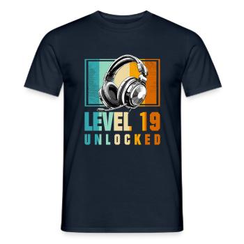 19th Birthday Boy Video Gamer Level 19 Unlocked - Men's T-Shirt - navy - Front - AI Model Male 178 light (178cm)