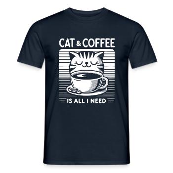 Le chat et le café sont tout ce dont j’ai besoin - T-shirt homme - marine - Devant - AI Model Male 178 light (178cm)