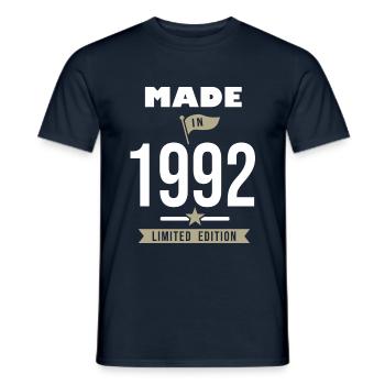 MADE IN 1992 born in 1992 birthday 29 years - Men's T-Shirt - navy - Front - AI Model Male 178 light (178cm)