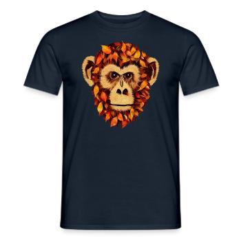 Herbstzauber mit Schimpanse: Laub und Blätter in - Männer T-Shirt - Navy - Vorne - AI Model Male 178 light (178cm)