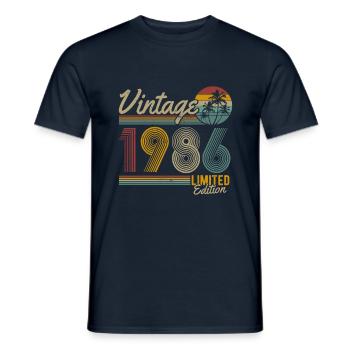 Née en 1986 naissance rétro anniversaire - T-shirt homme - marine - Devant - AI Model Male 178 light (178cm)