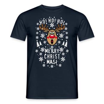 75 Hirsch Rudolph Ho Ho Ho Merry Christmas Schrei - Männer T-Shirt - Navy - Vorne - AI Model Male 178 light (178cm)