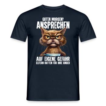 Katze Kaffee Morgenmuffel Bürohumor - Männer T-Shirt - Navy - Vorne - AI Model Male 178 light (178cm)