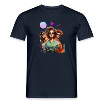 La fusion où les années 60 rencontrent les années 70 rencontrent les années 80 - T-shirt homme - marine - Devant - AI Model Male 178 light (178cm)