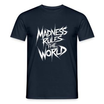 La folie règne sur le monde. La folie règne - T-shirt homme - marine - Devant - AI Model Male 178 light (178cm)